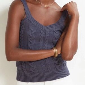 Evereve Maeve Cable Knit Tank Top Sweater Denim Blue Size Small